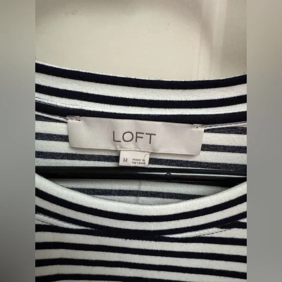 LOFT Navy and White Stripe Button Dress - Picture 3 of 6